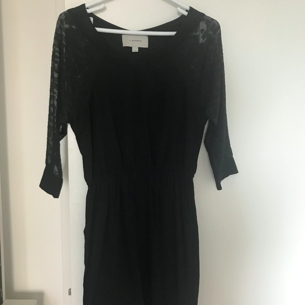 71 Stanton Jacquard Chiffon Black Dress w/ Pockets